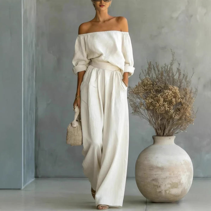 Women's Off-Shoulder Top & Wide-Leg Pants Set
