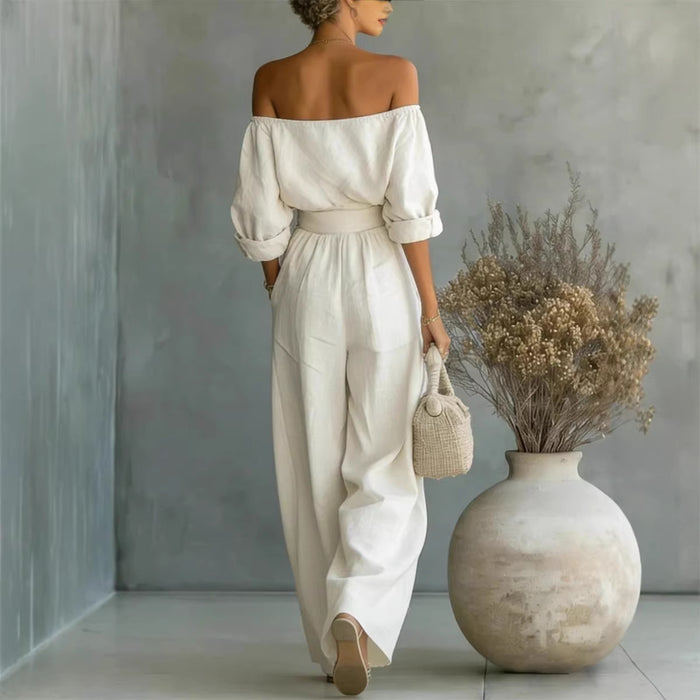 Women's Off-Shoulder Top & Wide-Leg Pants Set