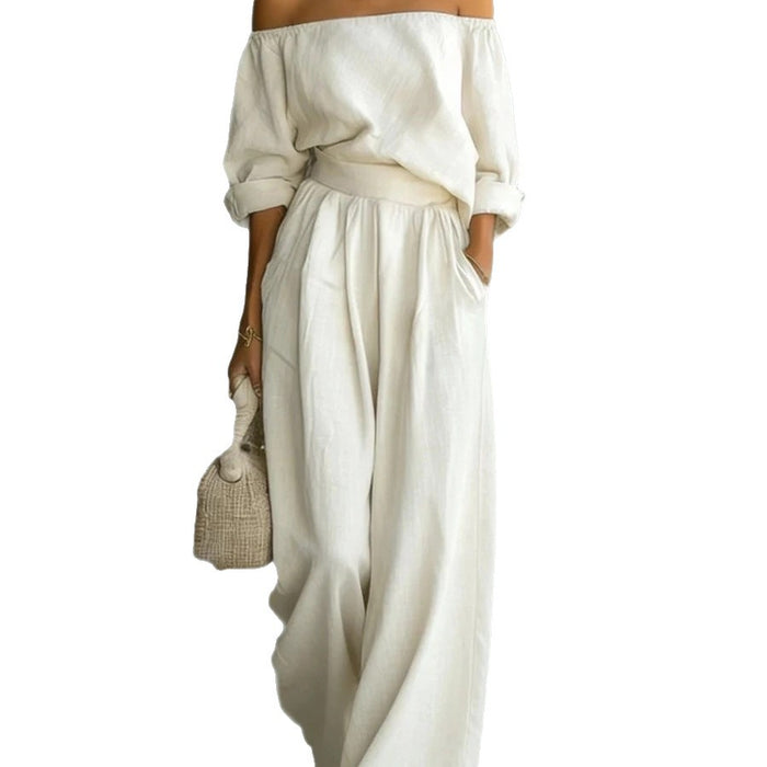 Women's Off-Shoulder Top & Wide-Leg Pants Set