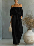 Women's Off-Shoulder Top & Wide-Leg Pants Set