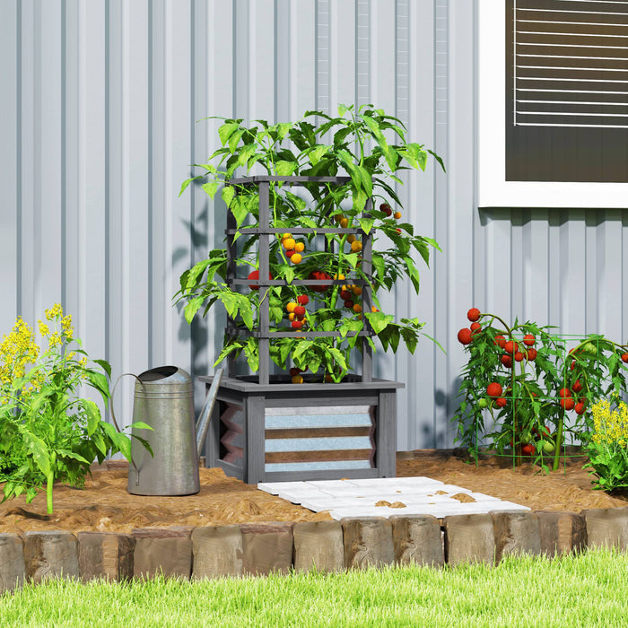 Wooden Raised Garden Bed with Trellis — Galvanized Steel Planter Box for Garden & Patio