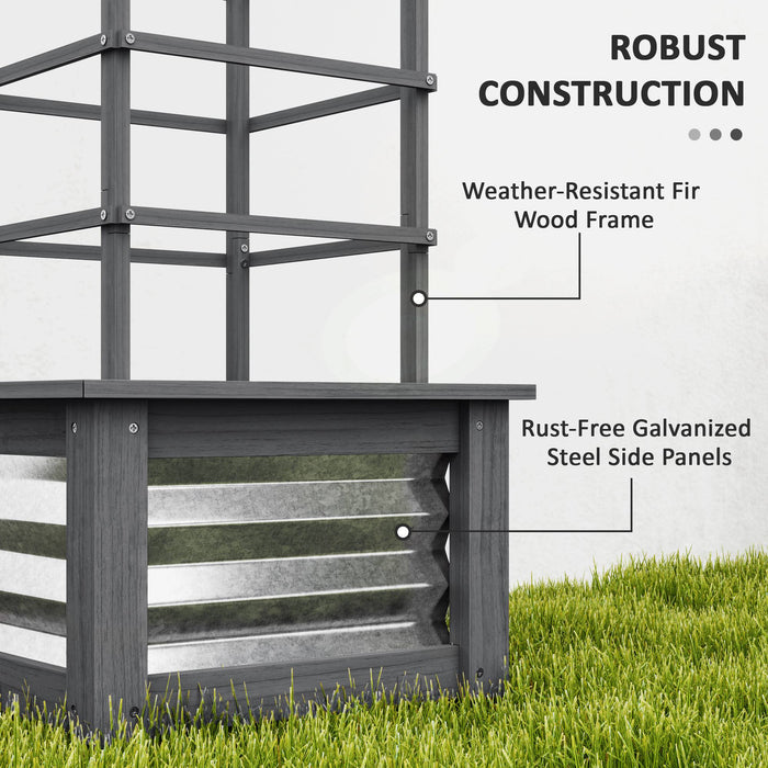 Wooden Raised Garden Bed with Trellis — Galvanized Steel Planter Box for Garden & Patio