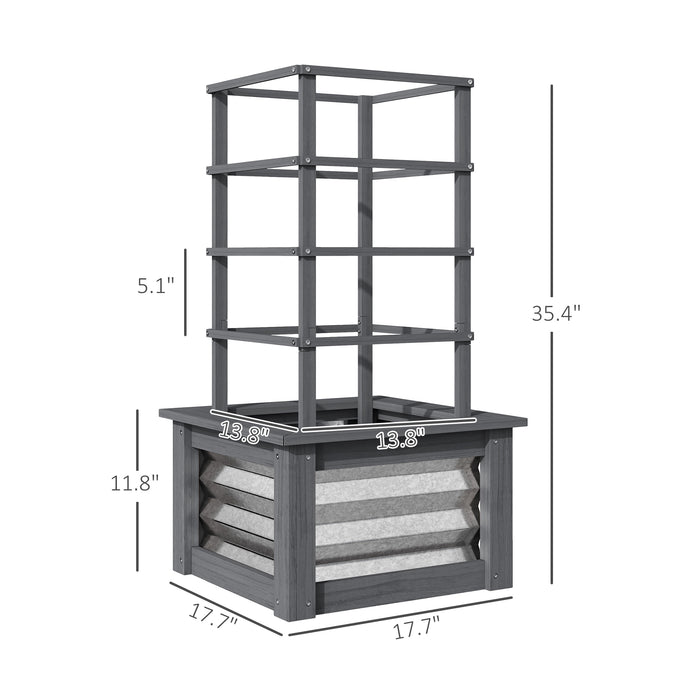 Wooden Raised Garden Bed with Trellis — Galvanized Steel Planter Box for Garden & Patio